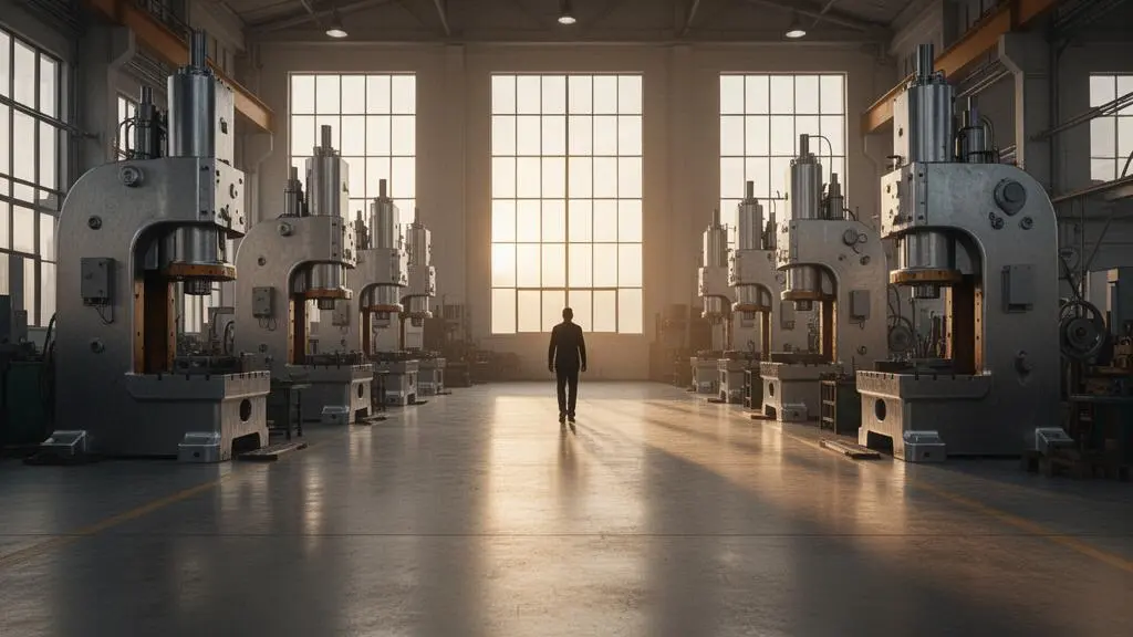 Vue large d'un atelier de production industriel moderne et bien organisé, illustrant la réduction des temps morts