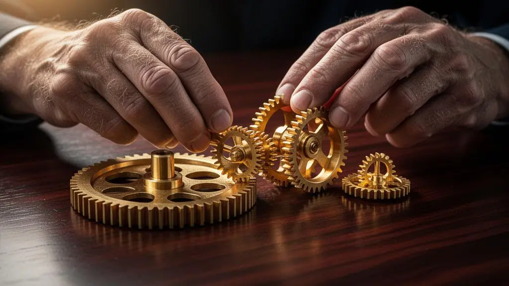 Illustration symbolique d'une R&D industrielle structurée transformant des idées en innovations commercialisables