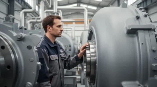 Technicien de maintenance industrielle observant attentivement un équipement pour anticiper une panne avant qu'elle ne survienne