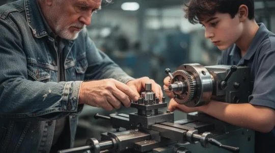 Nouvel opérateur industriel formé rapidement grâce à un mentor expérimenté sur une ligne de production